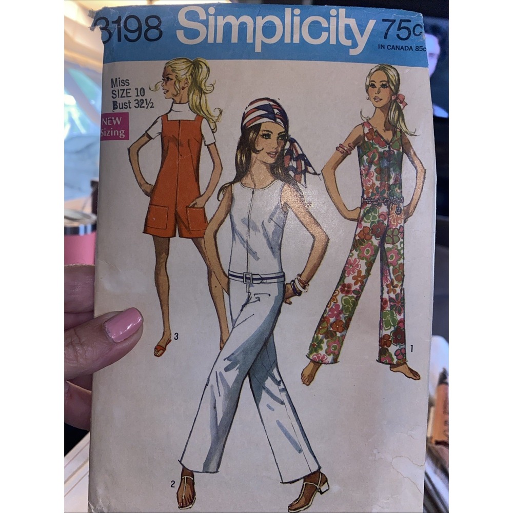 Vintage 1969 Simplicity 8198 Misses Jumpsuit Sewing Pattern Size 10 Cut Complete